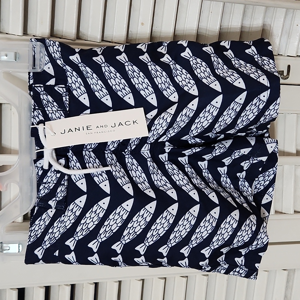 Janie and Jack infant boys 3-6 months navy blue NWT swim trunks.